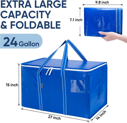 BALEINE Oversized Moving Bags with Reinforced Handles, Heavy-Duty Storage Tote for Clothes, Moving Supplies (Clear)