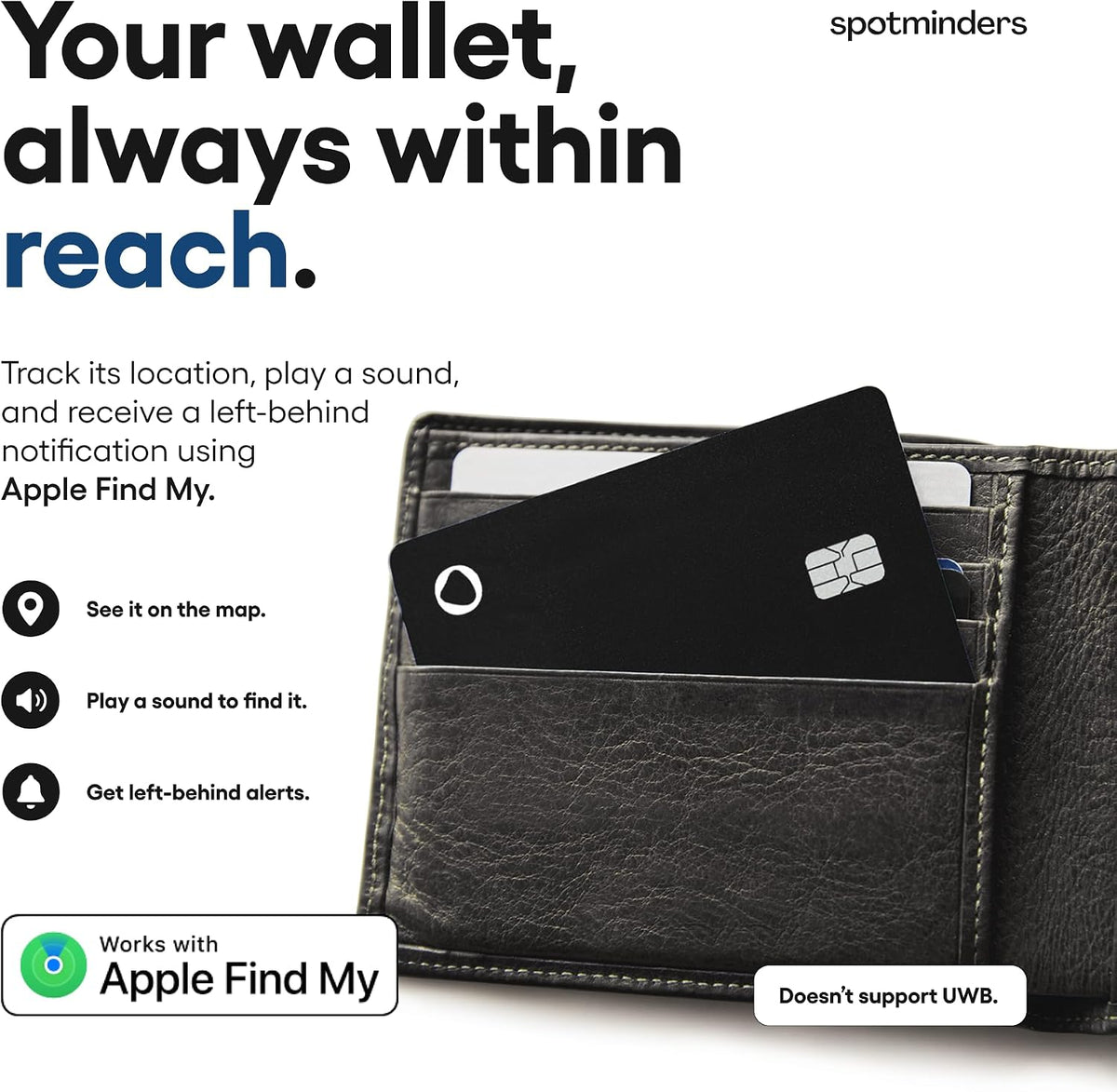 SPOTMINDERS Apple MFi Certified Wallet Tracker PRO Works with Apple Find My IP68 Rechargeable Tracking Card for Wallet Luggage Passport 0.07in Slim Credit Card Design Item Finder