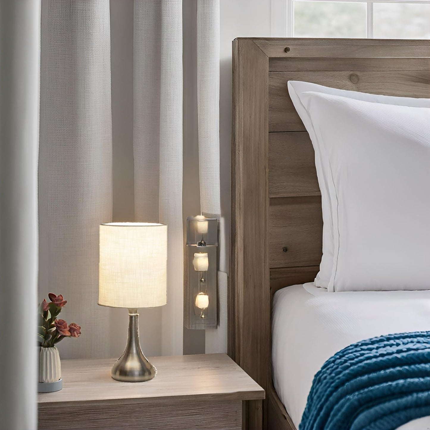 Touch Control Table Lamp, 3 Way Dimmable Simple Night Light Lamp with White Lampshade Silver Metal Base, Small Bedside Table Lamp for Bedroom, Office, Dorm, A19 9W 3000K Bulb Included