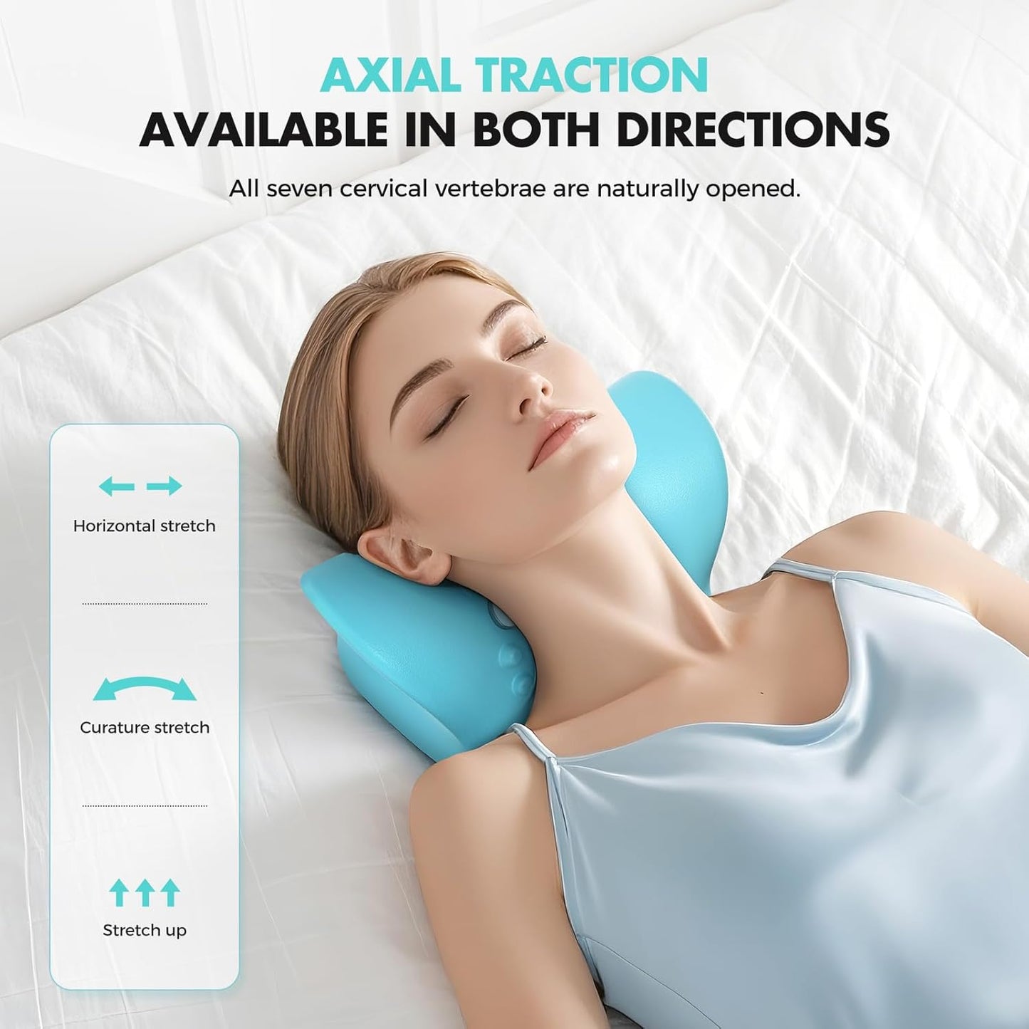 Smedz Neck Massager 2026, 4-in-1 Neck & Shoulder Massager with Multi-Directional Stretch, Heating & Vibration, 360° Remote Control–Ergonomic for Home, Office, Car Travel‌（Sky Blue‌）