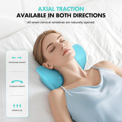 Smedz Neck Massager 2026, 4-in-1 Neck & Shoulder Massager with Multi-Directional Stretch, Heating & Vibration, 360° Remote Control–Ergonomic for Home, Office, Car Travel‌（Sky Blue‌）