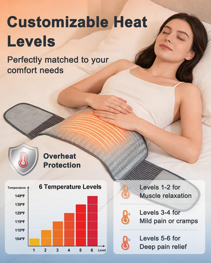 Heating Pad for Back Pain Relief, 12" x 24" + 26" XL Electric Heating Pad for Period Cramps with Loop Fastener for Hands-Free 360 Fit, 4 Timers & 6 Temperatures, Auto Shut-Off, Machine Washable