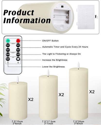 VIHOSE 12 Pack White Flameless Candles Set with Remote and Timer Flickering Flameless Battery Candles Flat Top LED Pillar for Wedding Outdoor Home Festival Decoration(D 3'' H 4'' 5'' 6'')
