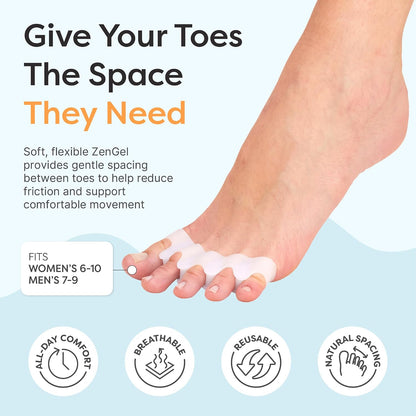ZenToes Silicone Toe Spacers and Separators for Correct Toe Alignment, Bunion Relief, Hammertoe Straightener, Gel Orthopedic Corrector – 1 Pair (Black)