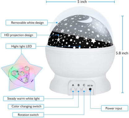 RICTLY Night Light for Kids, Kids Night Light Nebula 360 Degree Rotation - 4 LED Bulbs 12 Light Color Star Projector Changing with USB Cable, Romantic Gifts for Men Women Children