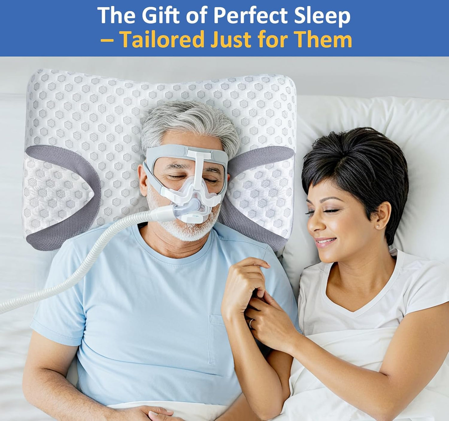 IKSTAR Cooling CPAP Pillow for Side Sleepers - Sleep Apnea Pillow for CPAP User - Reduce Air Leak/Hose Tangle/Mask Pressure - Memory Foam Neck Support Nasal Pillows Side/Back/Stomach Sleeper