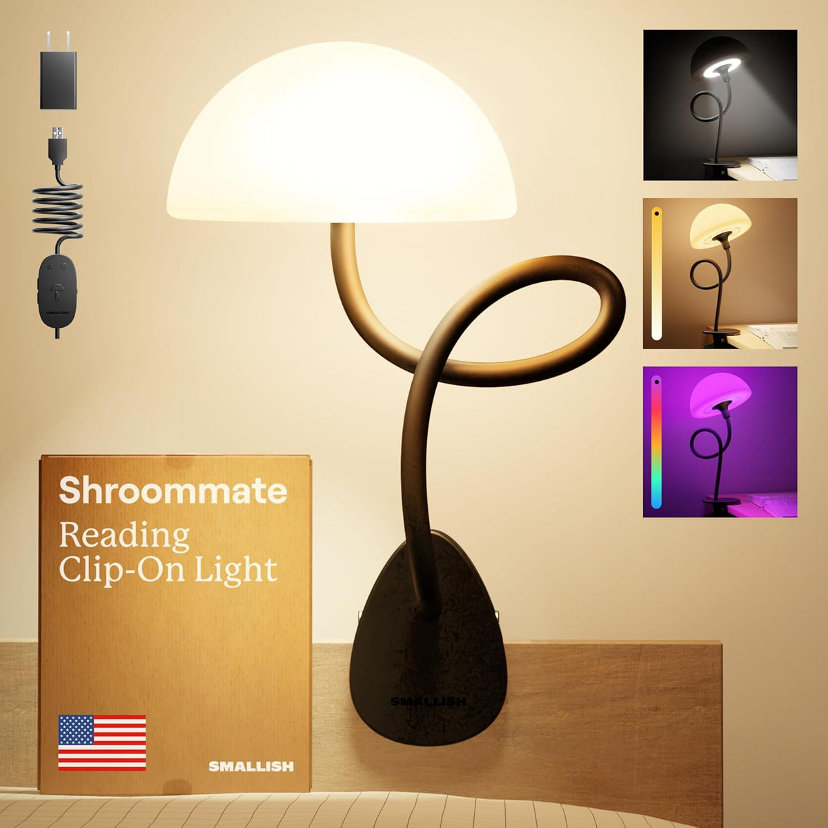 Shroommate Dorm Room Essential Clip On Bed Light for Dorm Room - White