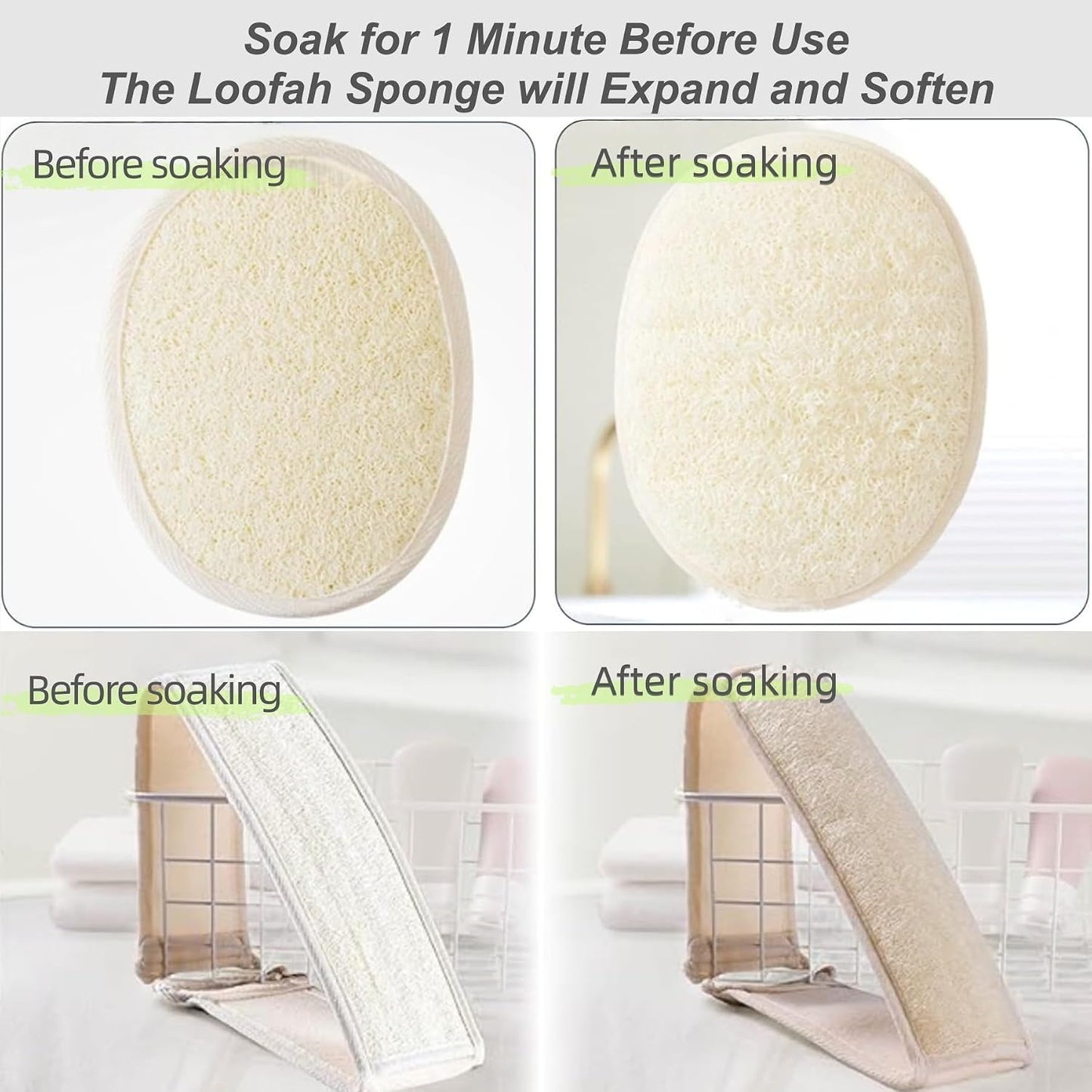 Natural Loofah Exfoliating Body Scrubber, 2-Piece Set, Includes Loofah Back Scrubber + Loofah Sponge, Bath Shower Loofah Scrubber for Men & Women, to Clean Body Deeply, Invigorate Your Skin