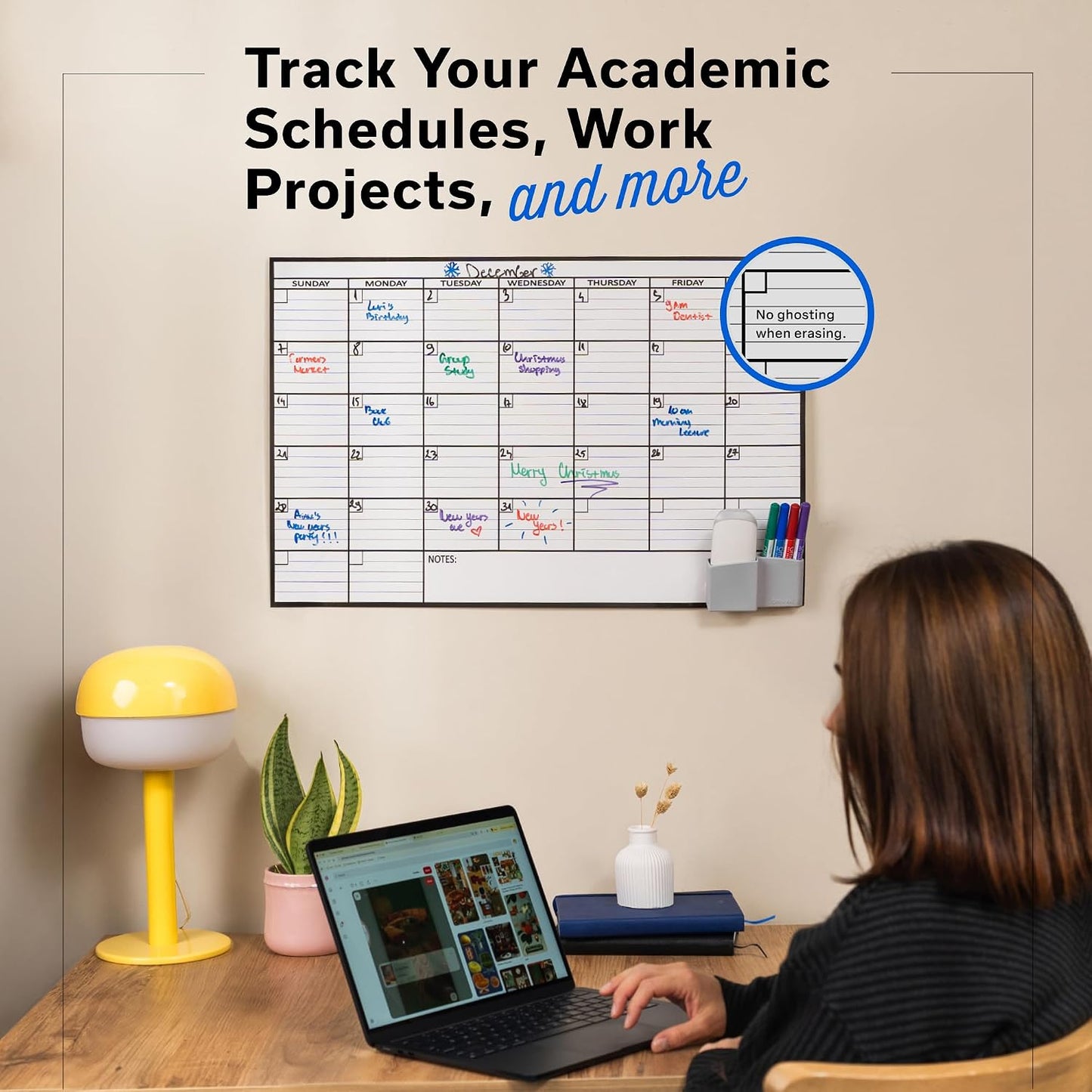 Large Dry Erase Calendar for Wall 36x48, Big Classroom Giant Month, Undated Reusable Family Monthly, Rolled Whiteboard White Board, Calendar Dry Erase Planner for Wall Erasable Large Office 48x36