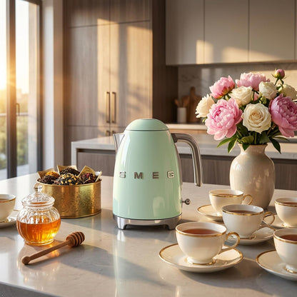 SMEG KLF03 Electric Kettle 1.7L (7 Cup), Retro Hot Water Boiler for Tea & Coffee, Fast Boiling, Auto Shut-Off, Soft Open Lid, 360° Swivel Base Countertop Kettle – Matte Champagne
