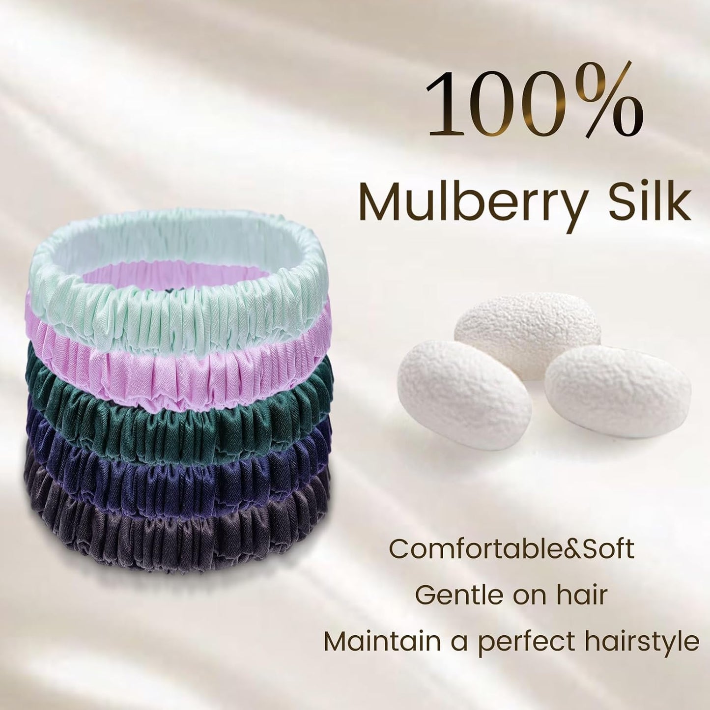 22 Momme 6PCS 100% Mulberry Silk Hair Ties Small Silk Scrunchies for Women Girls Curly Thick Thin Hair .Women's Black Cute Satin Sleepy Bulk Hair Tie Scrunchie Sleep