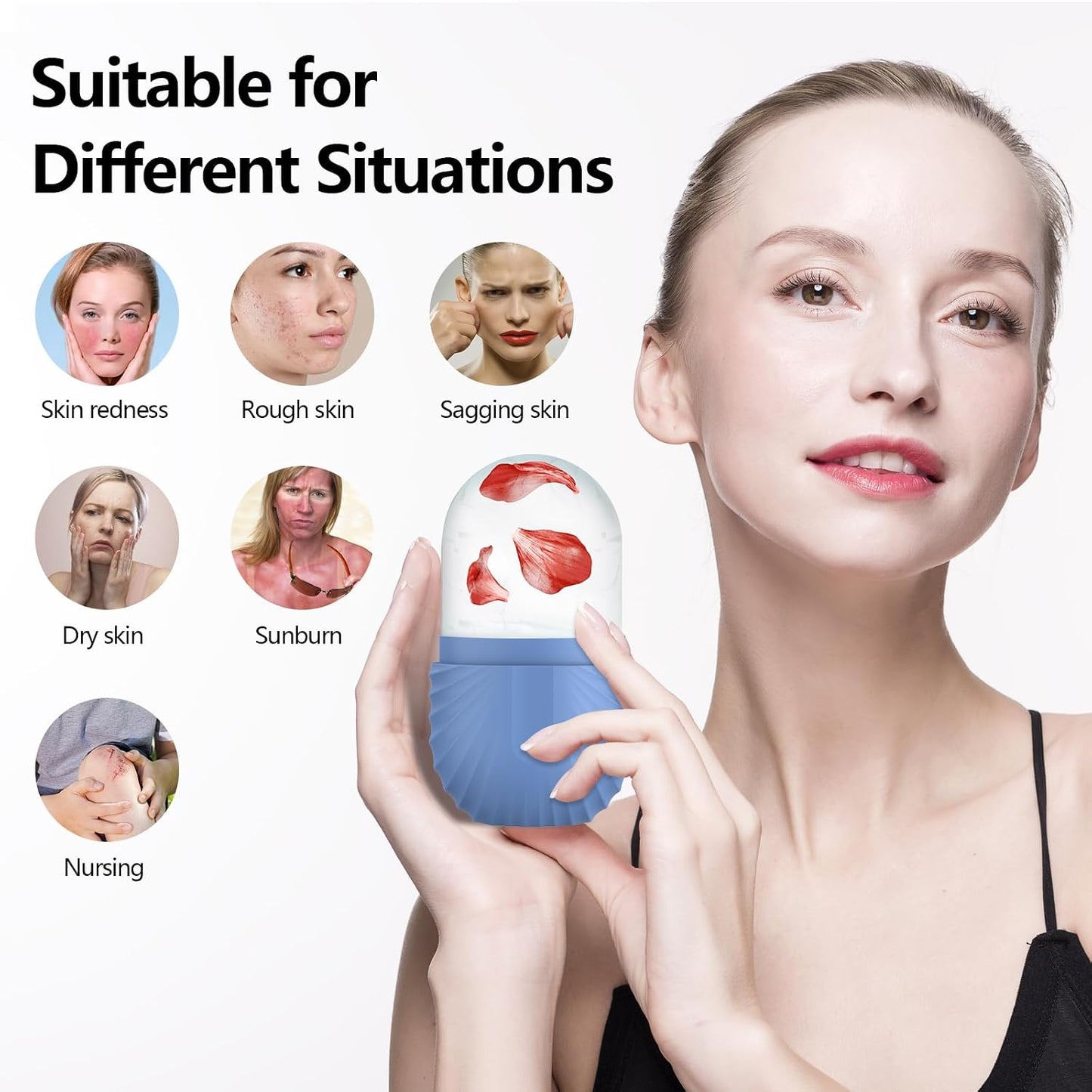 Ice Roller for Face and Eye, Reusable Silicone Ice Facial Roller Ice Holder, Face Ice Mold Skin Care, Ice Cube Roller for Shrink Pores Anti Wrinkle Reduce Puffiness, Black