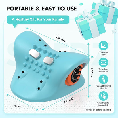 Smedz Neck Massager 2026, 4-in-1 Neck & Shoulder Massager with Multi-Directional Stretch, Heating & Vibration, 360° Remote Control–Ergonomic for Home, Office, Car Travel‌（Sky Blue‌）