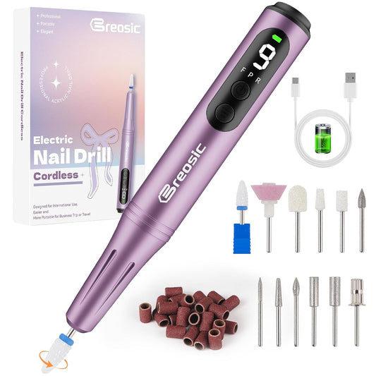 Professional Electric Nail Drill Kit for Acrylic Gel Nails, Purple