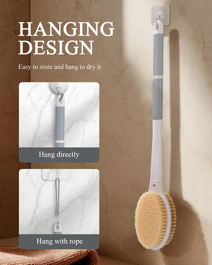 Dry Brushing Body Brush for Massage - Natural Boar Bristle Exfoliating Brush with Massage Nodes for Lymphatic Drainage, Cellulite, Blood Circulation Improving Skin Health for Women Men Elderly(Grey)