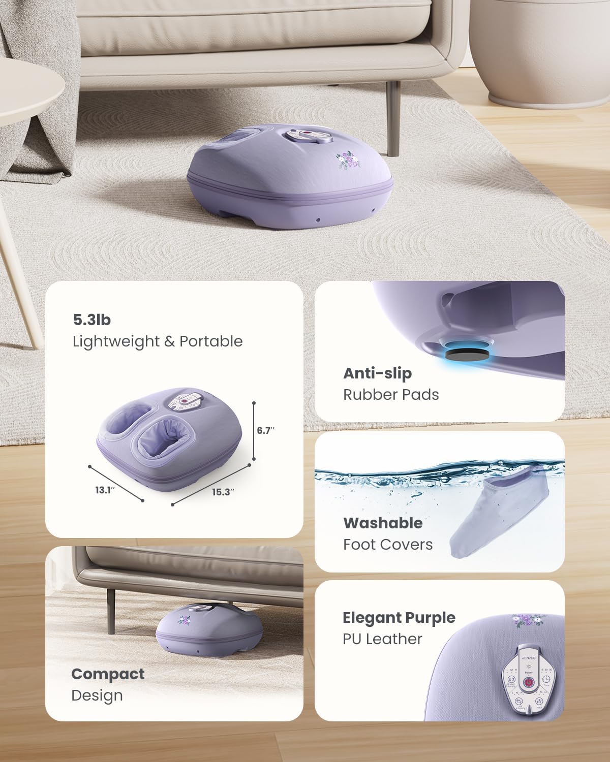 RENPHO Foot Massager Machine with Heat [2026 Upgraded], Birthday Gifts for Women Men Mom Dad, Shiatsu Foot Massager for Plantar Fasciitis, Cordless Control, Self Care Relaxation Gifts, Pink