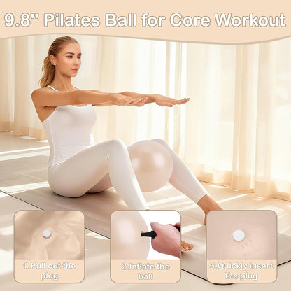 Hoedia Pilates Kit for Women, Pilates Equipment Ring and Ball Set with Resistance Bands, Yoga Strap, Core Sliders, Socks, Bag & Guide for Starter Home Workout Fitness Gym Essentials