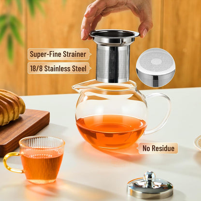 Baalaka Glass Teapot Stovetop 20 OZ/600ml, Tea pot with Removable 18/8 Stainless Steel Infuser, Borosilicate Clear Tea Kettle, Teapot Blooming and Loose Leaf Tea Maker Tea Brewer for Camping, Travel