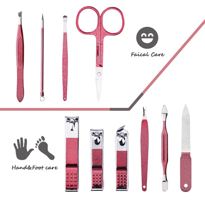 HANTEKAS Manicure Set 10 in 1 Stainless Steel, Nail Clippers Scissors Pedicure Tools Kit - Portable Travel Grooming Kit for Men and Women with Leather Case (Jade Green)