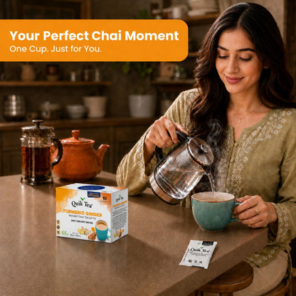 QuikTea Instant Chai Tea Latte Mix, Turmeric Ginger, 10 Sachets