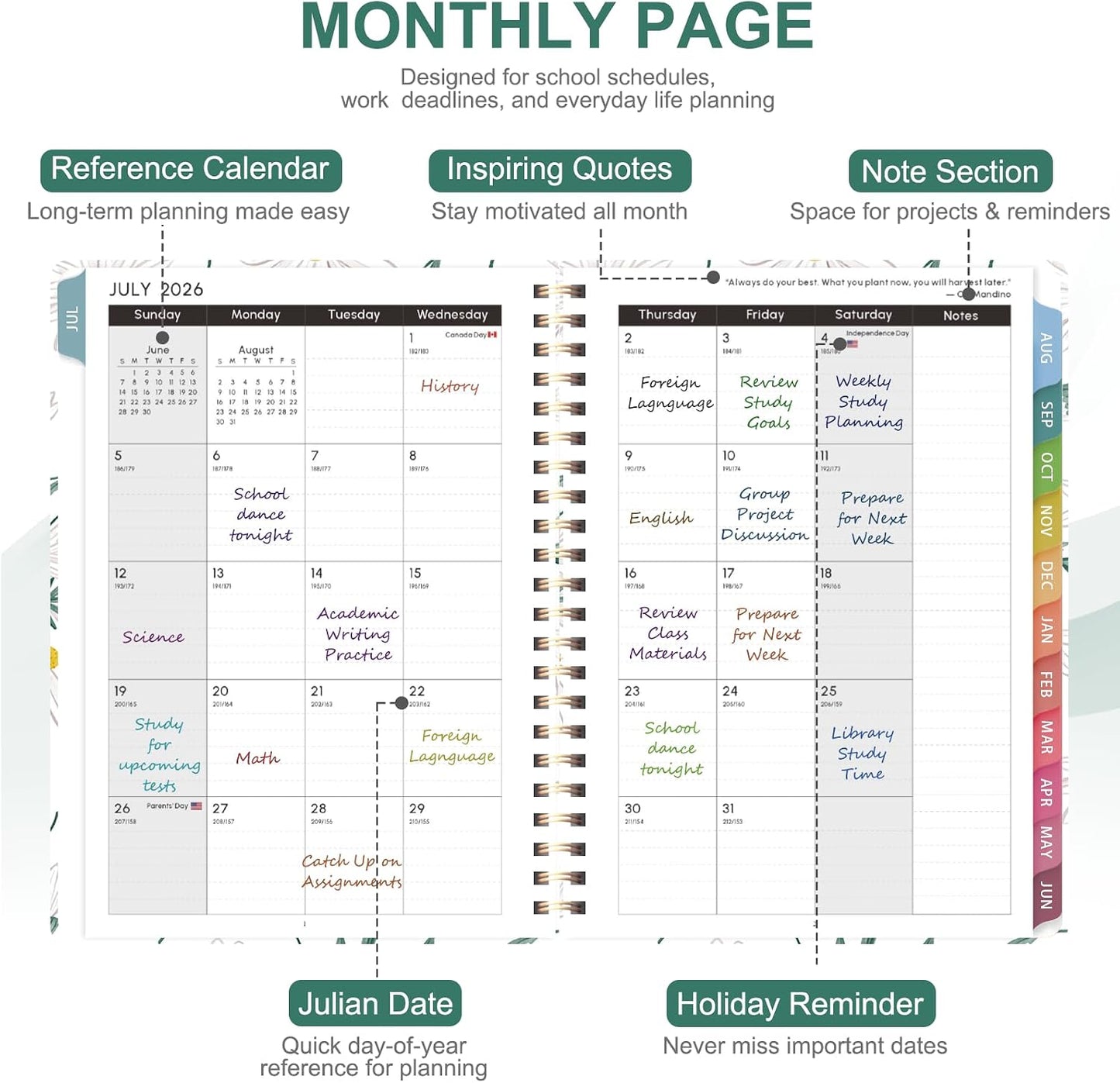 Planner 2026-2027, Weekly and Monthly Calendar Planner, JUL 2026 - JUN 2027 | Academic Year, Daily Agenda Book, A5(6.3'' x 8.5''), Sprial Bound, Inner Pocket, Office School Use