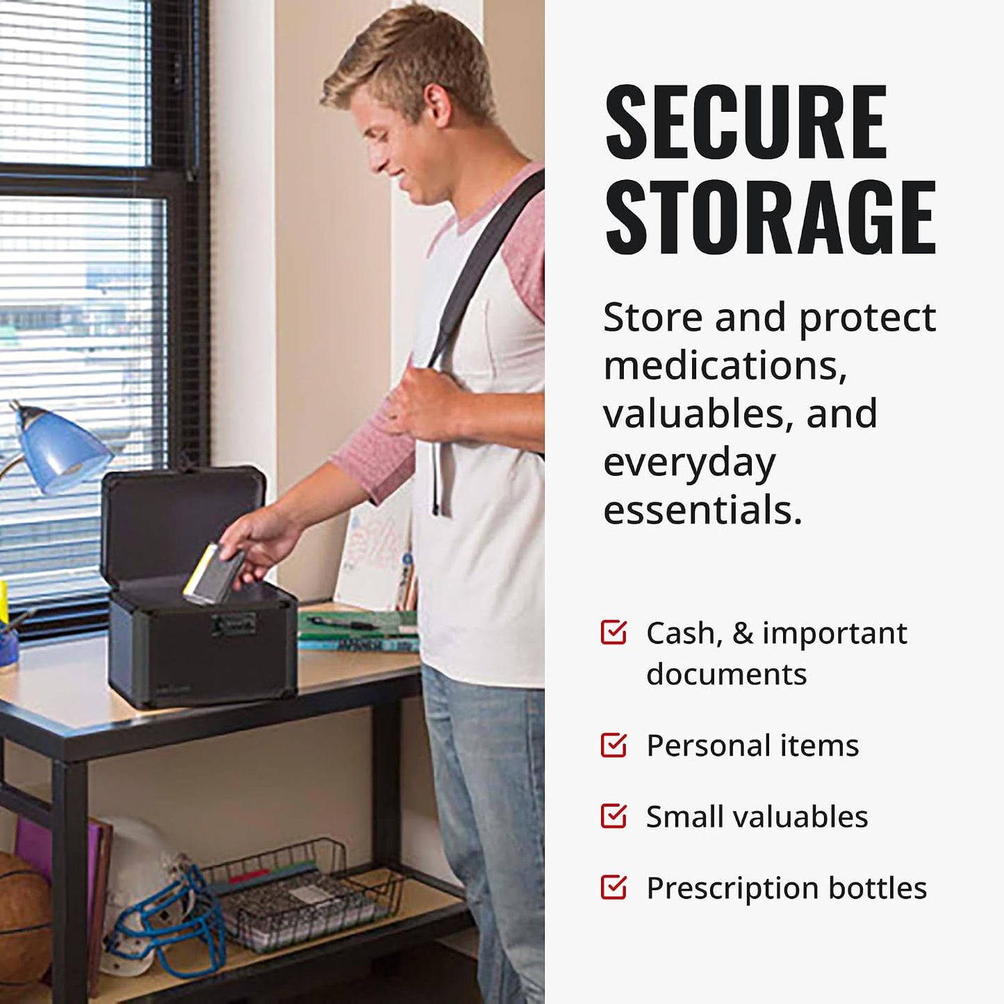 Vaultz Secure Security Lock Boxes - Safe Combination Lock Box, Storage for Documents, Valuables, Medicine & Money - 9.88 x 7.75 x 7 Inch - Black/Chrome