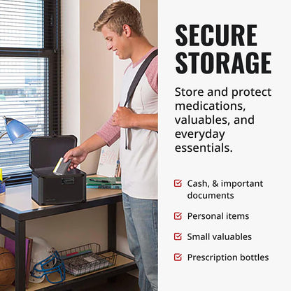 Vaultz Secure Security Lock Boxes - Safe Combination Lock Box, Storage for Documents, Valuables, Medicine & Money - 9.88 x 7.75 x 7 Inch - Black/Chrome