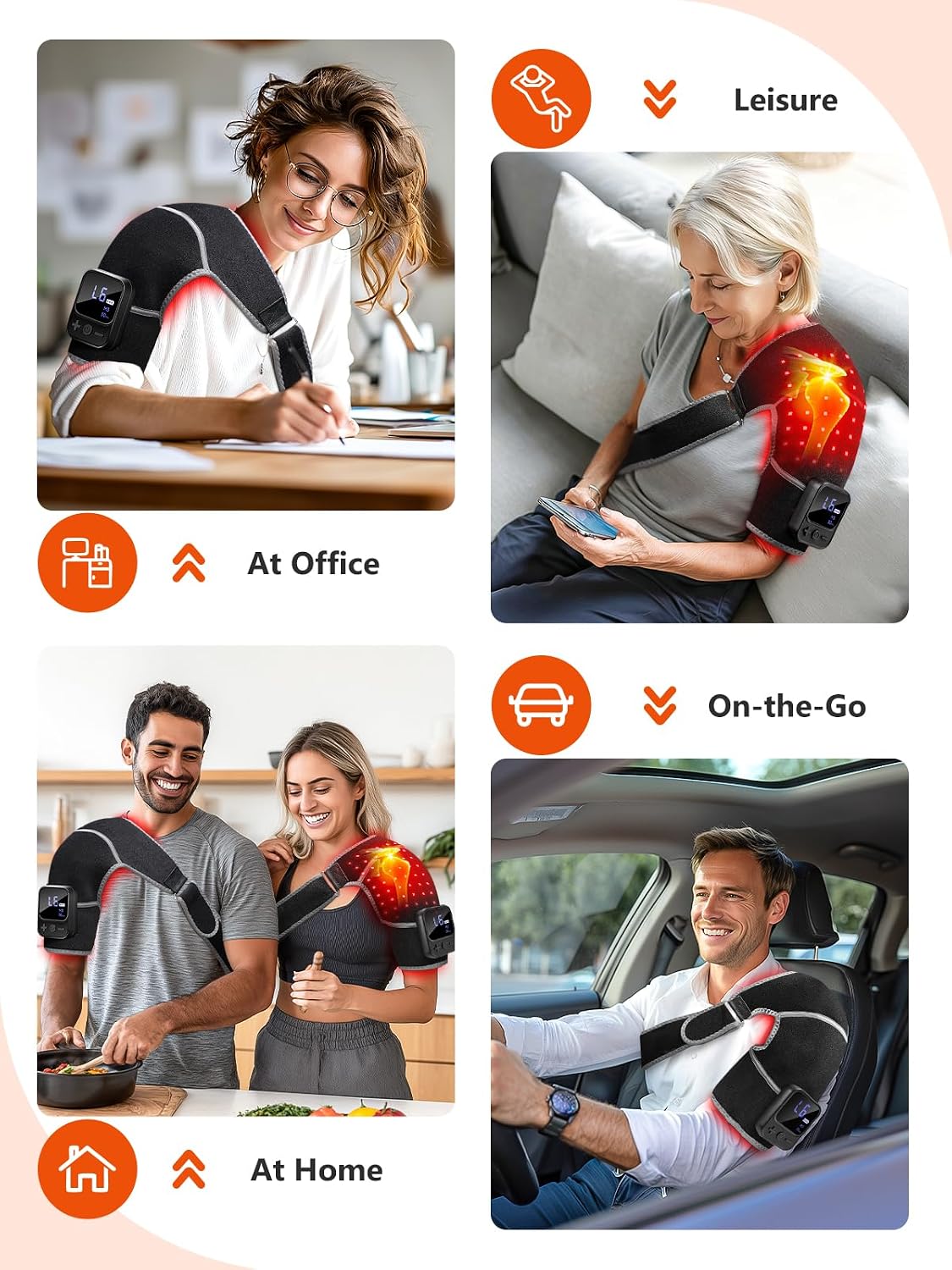Red Light Therapy for Shoulder with Heat & Massage, 6 Modes Cord-Free Controller Infrared Light with 216 Beads 660nm & 850nm Portable Heated Shoulder Pad, Last 110-240mins