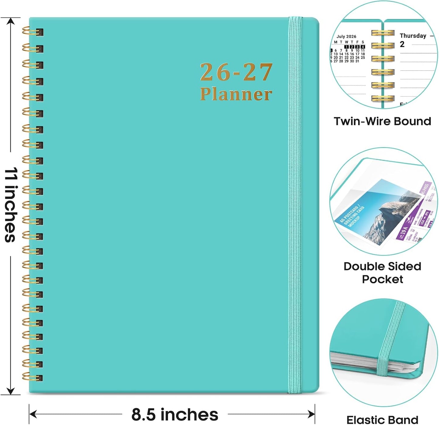 Planner 2026-2027, 8.5" x 11" Weekly and Monthly Academic Year Planner Calendar, July 2026 - June 2027, Hardcover Large School Planning Agenda With Tabs, Perfect for School & Office Supplies, A4, Green