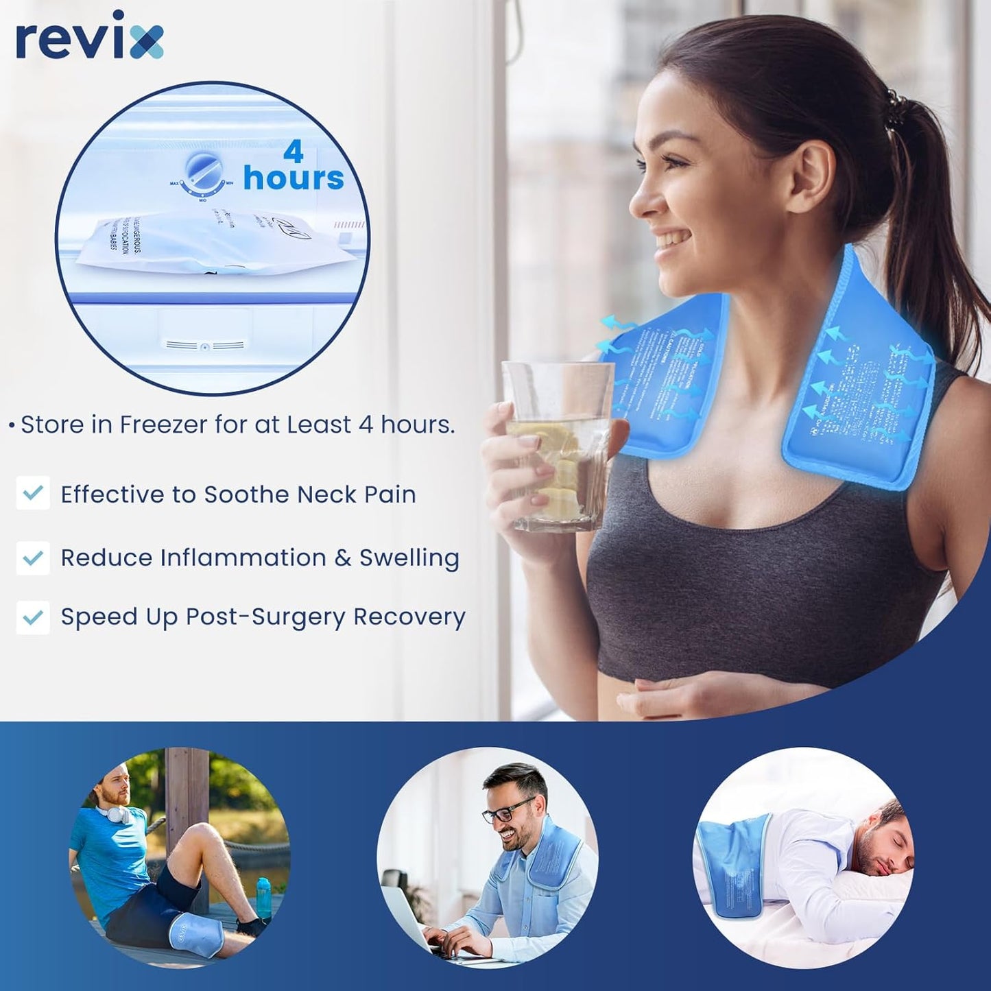 REVIX Neck Ice Pack Wrap – Reusable Hot Cold Gel Pack for Neck and Shoulder, Large Flexible Design with Soft Plush Lining, Cervical Gel Ice Wrap Ideal for Post-Workout Recovery, Fatigue & Relaxation