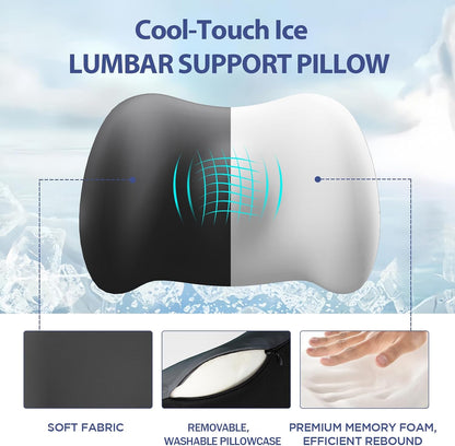 Lumbar Support Pillow for Office Chair, Car Lumbar Pillow Lower Back Pain Relief, Memory Foam Back Cushion with 4D Mesh Cover and Adjustable Straps, Ergonomic Chair Back Pillow for Car,Bed, Gaming
