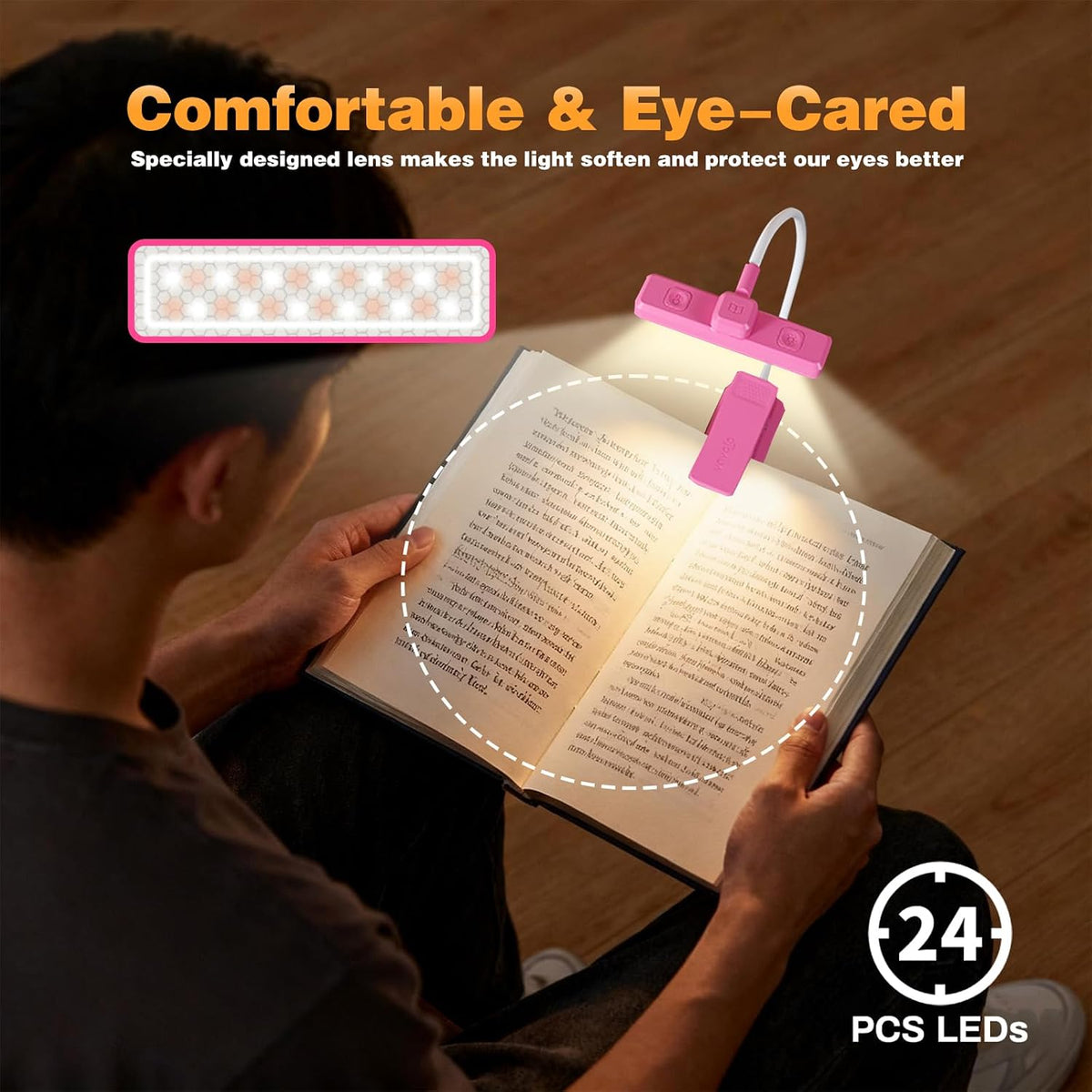 VAVOFO 24 LEDs Rotatable Book Light, Rechargeable Clip Reading Lamp