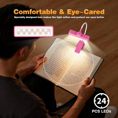 VAVOFO 24 LEDs Rotatable Book Light, Rechargeable Clip Reading Lamp