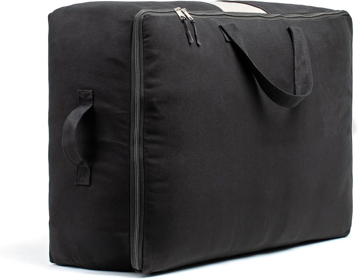 Soft Canvas Storage Bags with Zipper. Thick Breathable, 2pc King/Queen Comforter Organizer. Four Carrying Handles and Window. Large 25x19x9in Bag for Sheets Blankets Bedding Pillows, Clothes