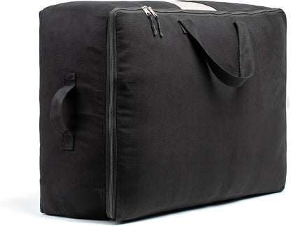 Soft Canvas Storage Bags with Zipper. Thick Breathable, 2pc King/Queen Comforter Organizer. Four Carrying Handles and Window. Large 25x19x9in Bag for Sheets Blankets Bedding Pillows, Clothes