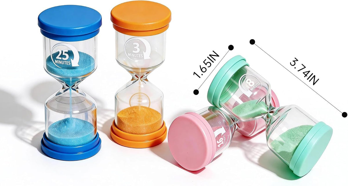 PROLOSO 6 Pcs Colorful Sand Timers Set Platic Sandglass Hourglass Sand Clock Timer 30sec/ 1min/ 2mins/ 3 Minutes/ 5 Minute/ 10mins for Kids Games Classroom Home Office Kitchen