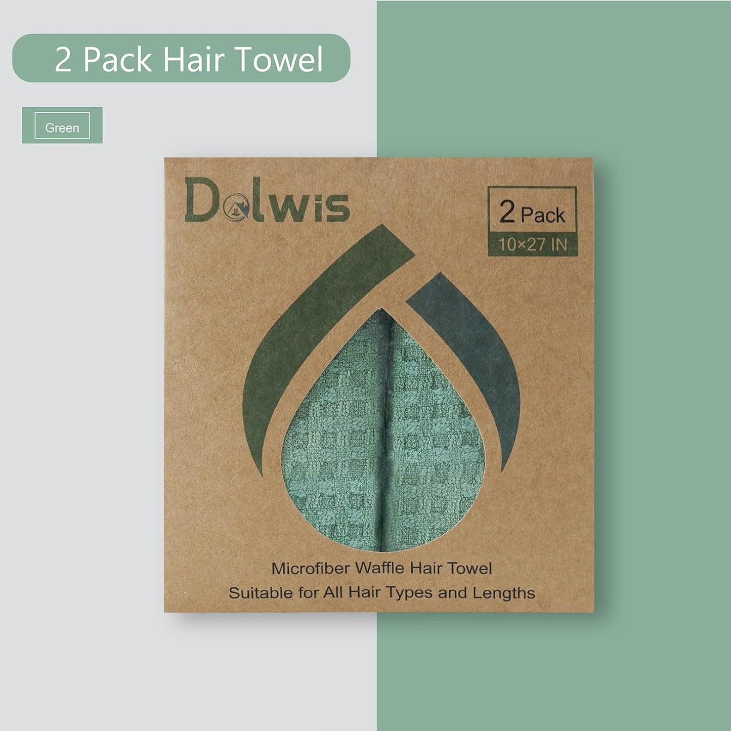 Dolwis Microfiber Hair Drying Towel - 2Packs Waffle Long Hair Head Turban Wraps Terry Cloth Fast Absorbent Dry Anti Frizz Twist Plopping Curly Shower Turban for Women Wet Hair (Green)