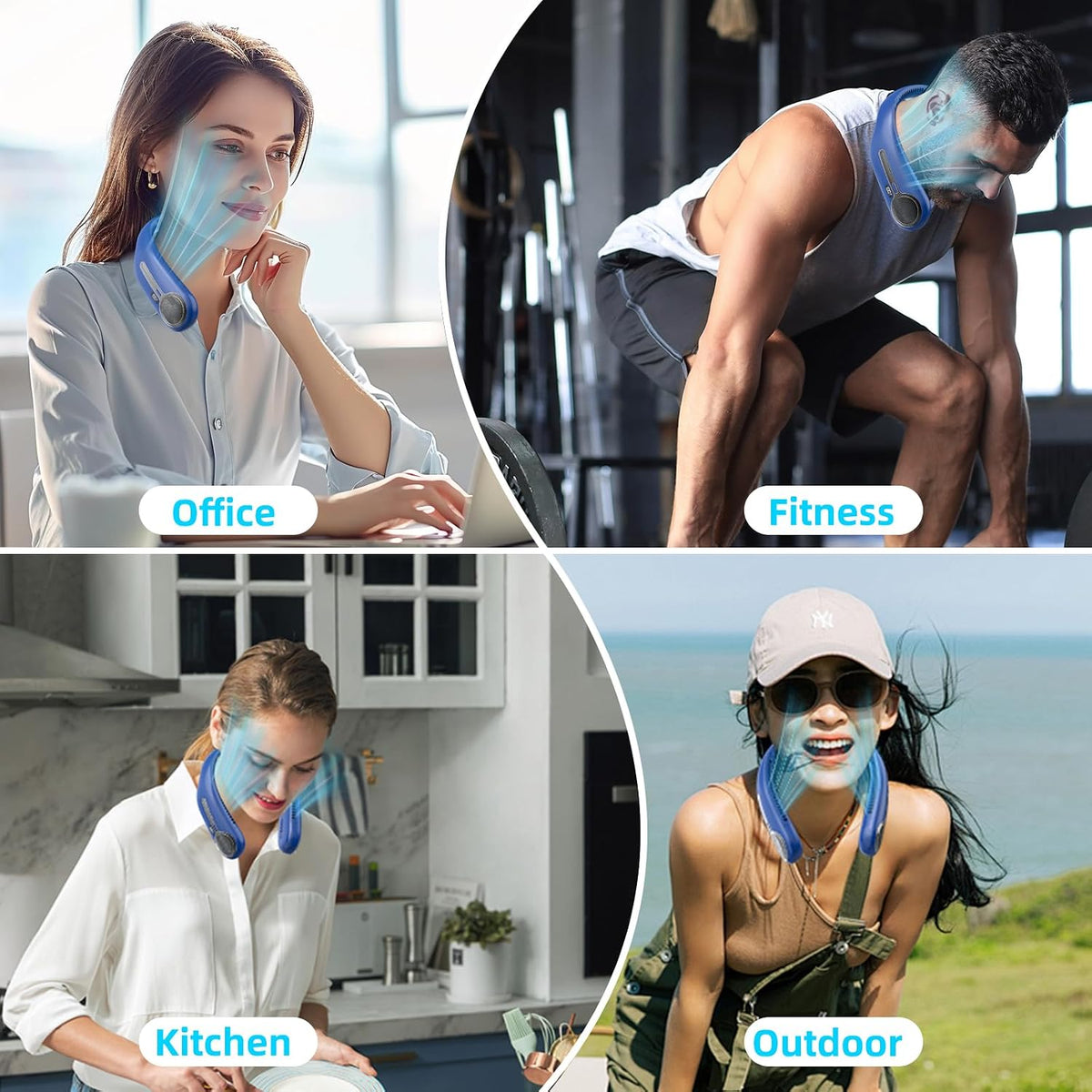 Portable Neck Fan, Personal Wearable Bladeless Fan, 6000mAh USB Rechargeable, 360° Airflow, LED Display, 4-Speeds, Hands Free Fan for Outdoor Indoor, Birthday Gifts for Men Women Dad Mom (Black)