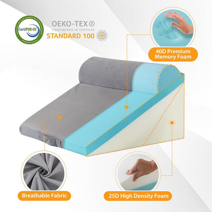 Ruqmuis Wedge Pillow Set for After Surgery, 3PCS Adjustable 9&12 Inch Bed Wedge Pillow for Sleeping, Incline Pillow Wedge for Headboard, Post Surgery, Acid Reflux, Neck&Back Support, White/Grey