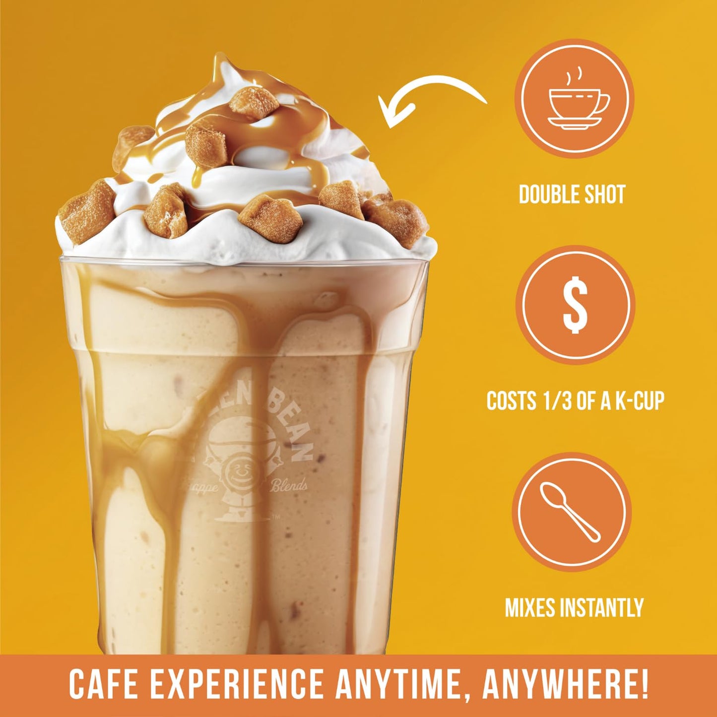 The Frozen Bean Vanilla Bean Frappe & Latte Instant Mix (10 Sticks), Made with Arabica Coffee, Double Shot Caffeine, Low Sugar & Premium Ingredients, Hot, Iced, or Blended Drinks