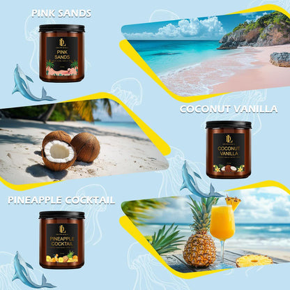 Scented Candles Set, 4 Pack Soy Candles for Home Scented, Candle Gifts for Women Men, 28oz 200 Hours Burn, Scents of Pineapple Cocktail/Coconut Vanilla/Pink Sands/Bahamian Breeze