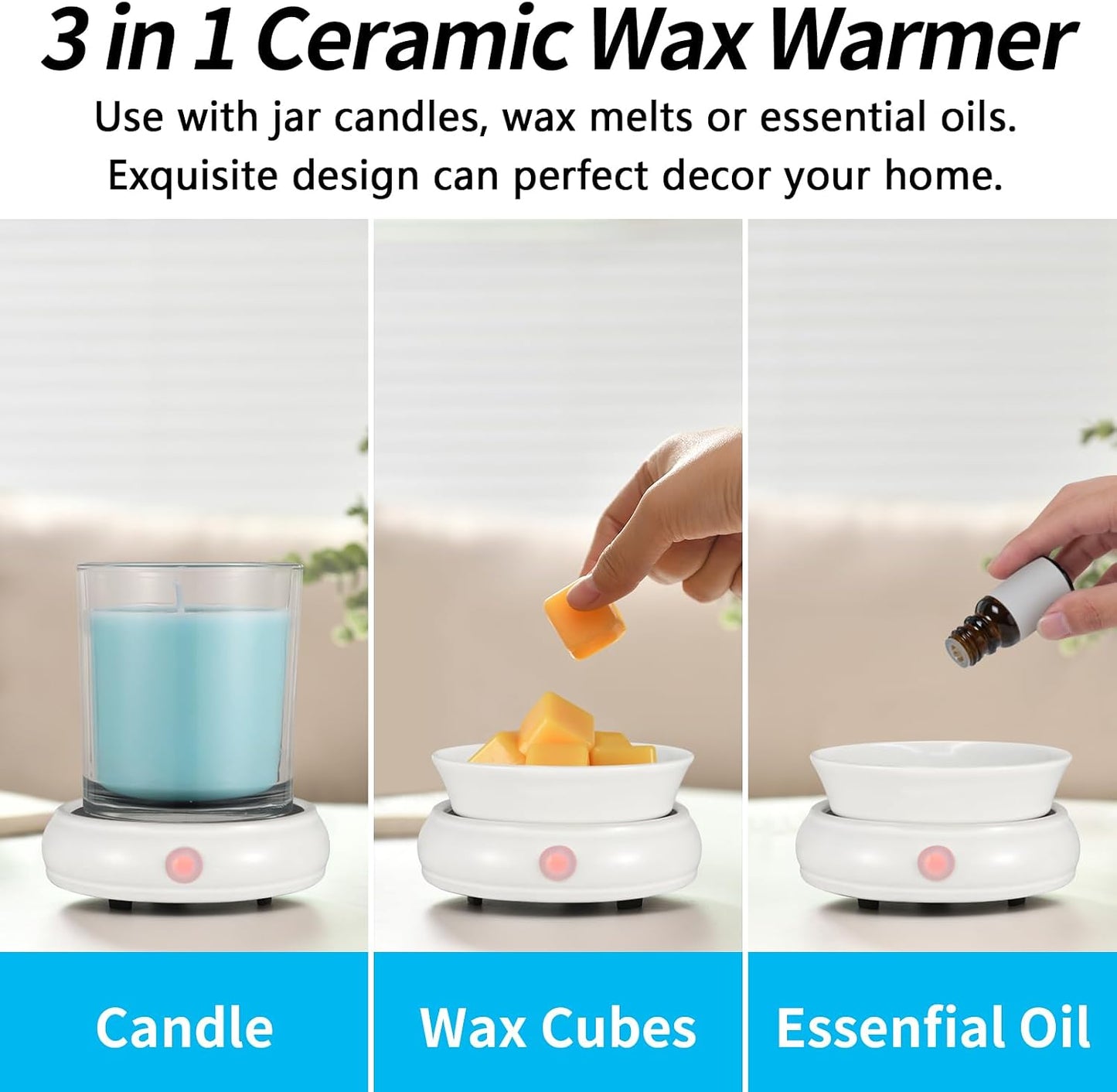 nawaza Ceramic Wax Warmer, Electric Wax Melt Warmer,3 in1 Home Fragrance Wax Burner, Scented Candle Wax melters as Gift for Women,mom and Grandma(Black)…