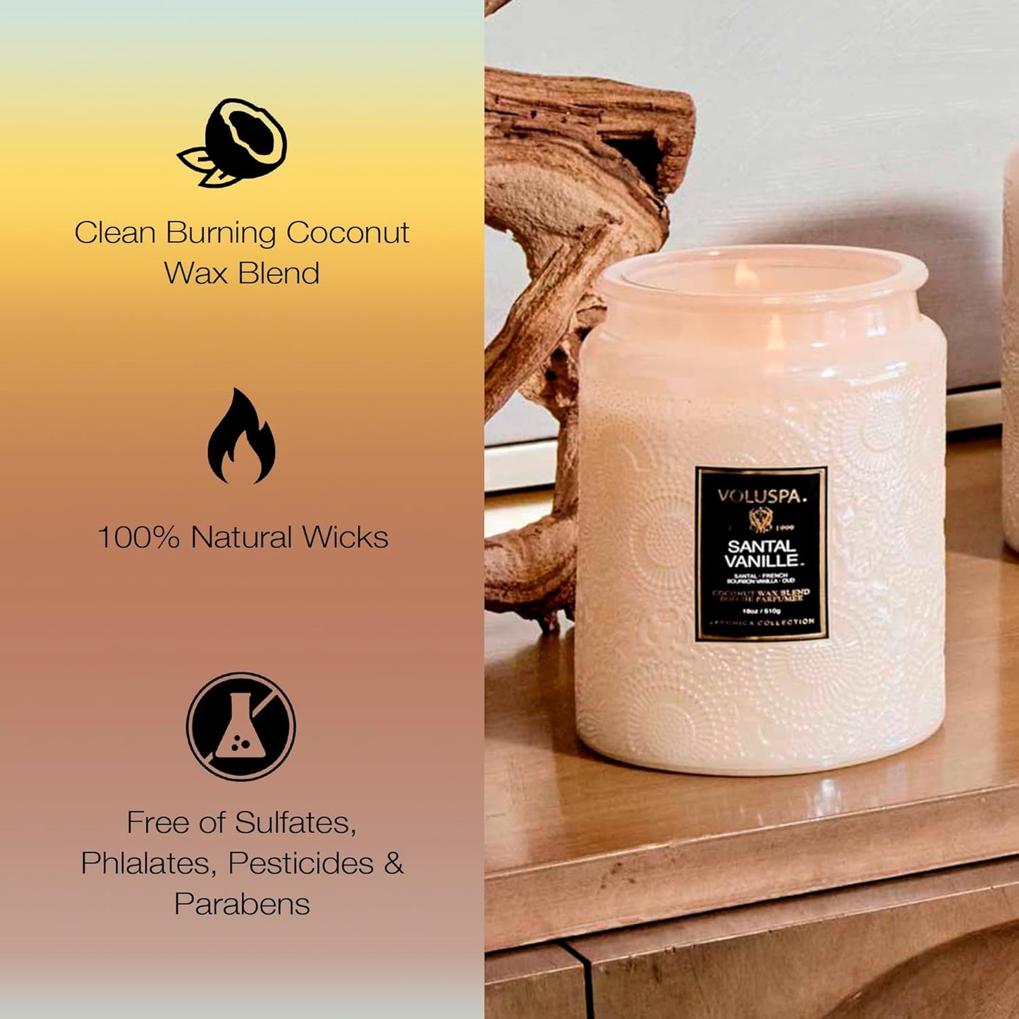 Voluspa Baltic Amber Candle, 18 oz, Coconut Wax Blend, Scented Candles for Home, 100 Hour Burn Time, Candle Jar