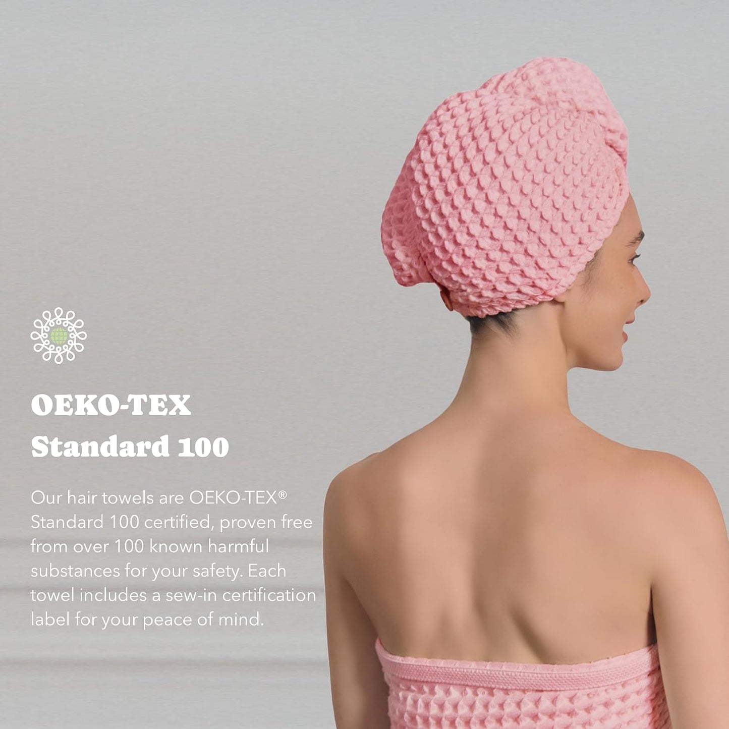 Luxury Organic Japanese Cotton Hair Drying Waffle Towel Wrap for Women | Absorbent, Quick-Dry Head Turban for Shower, Sauna, Spa | Extra Large for Long, Curly, Straight Hair With Button (White, 1 Pc)