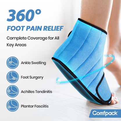 Comfpack Ankle Ice Pack Wrap, 2 Hours Long Lasting Cold Therapy for Swelling, Sprained Ankle, Achilles Tendonitis, Plantar Fasciitis Relief, Heel Pain, Reusable Ice Wrap for Surgery Recovery