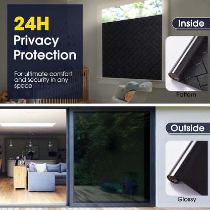Coavas One Way Privacy Window Film, Heat Control Window Tint for Home, Sun Blocking Reflective Window Film See Out Not in, Anti UV Static Cling for Windows Office Door (Black, 17.5 Inch X 6.5 Feet)