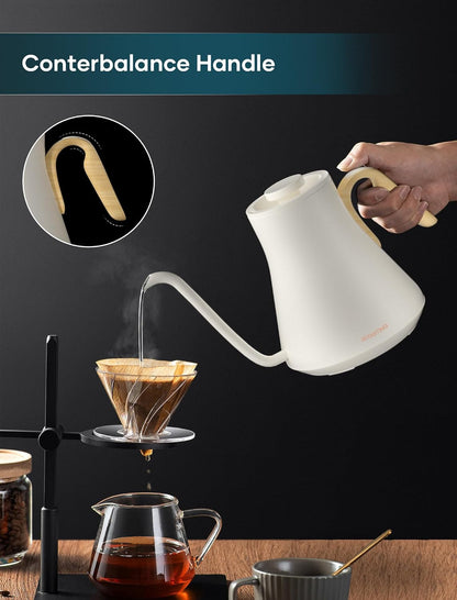 INTASTING Electric Kettle, Gooseneck Electric Kettle, ±1℉ Precise Temperature Control, Stainless Steel Interior, Quick Heating for Pour Over Coffee, Tea & Boiling Water, 0.9L (Black)