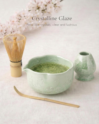 Matcha Whisk Set 7-Piece with Handmade Matcha Bowl & 100-Prong Purple Bamboo Whisk (Chasen), Complete Matcha Kit with Holder, Scoop & Rest, Bamboo Tea Mat, Gift-Ready Matcha Set