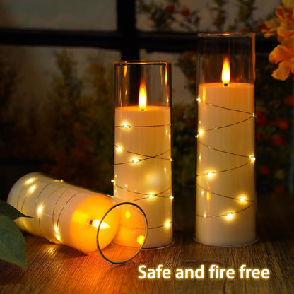 Nimiko Flickering Flameless LED Candles,Battery Operated Candles 24 Pcs with Embedded Star String,Acrylic LED Pillar Candles with Remote,Suitable for Home Decoration to Create an Atmosphere (White)