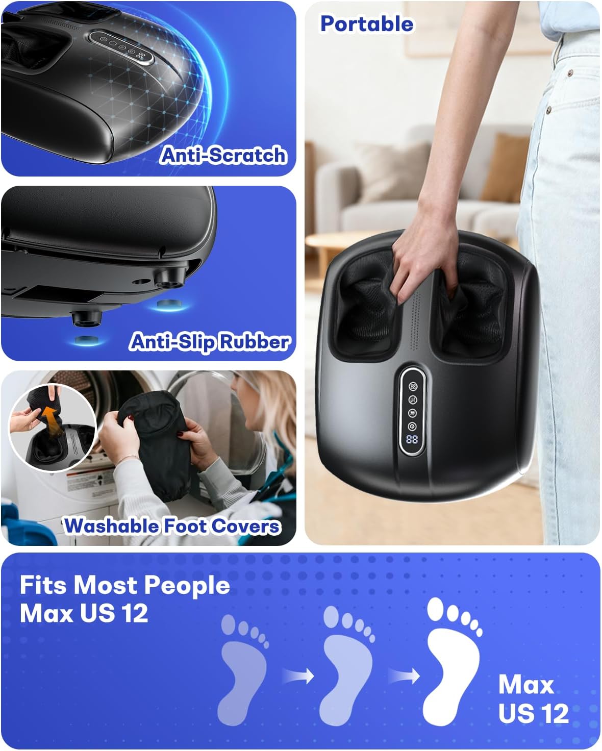 PACOVY Shiatsu Feet Massager, Foot Massager with Heat, Deep Kneading, Vibration and Air Compression for Plantar Fasciitis, 2 Heat Levels, Birthday Gifts for Women Mom Dad